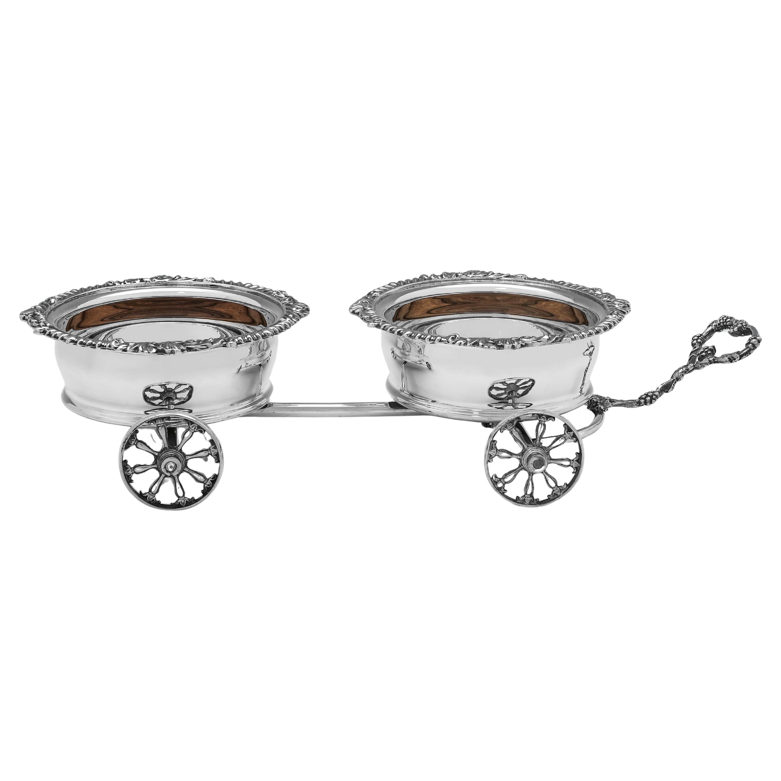 Victorian double decanter trolley - made circa 1900 - trolley for 2 wine bottle For Sale