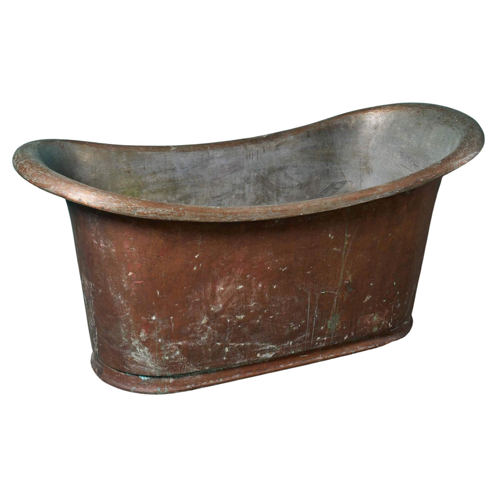 Victorian Double Ended Copper Roll Top Bath Tub For Sale