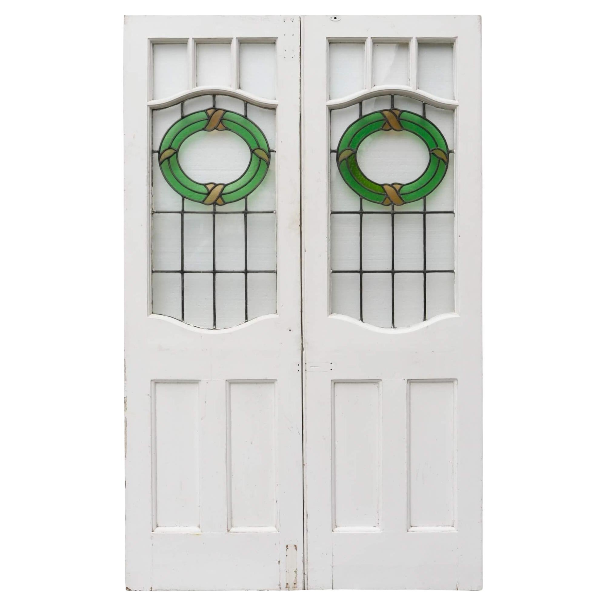 Victorian Double Front Doors with Stained Glass For Sale