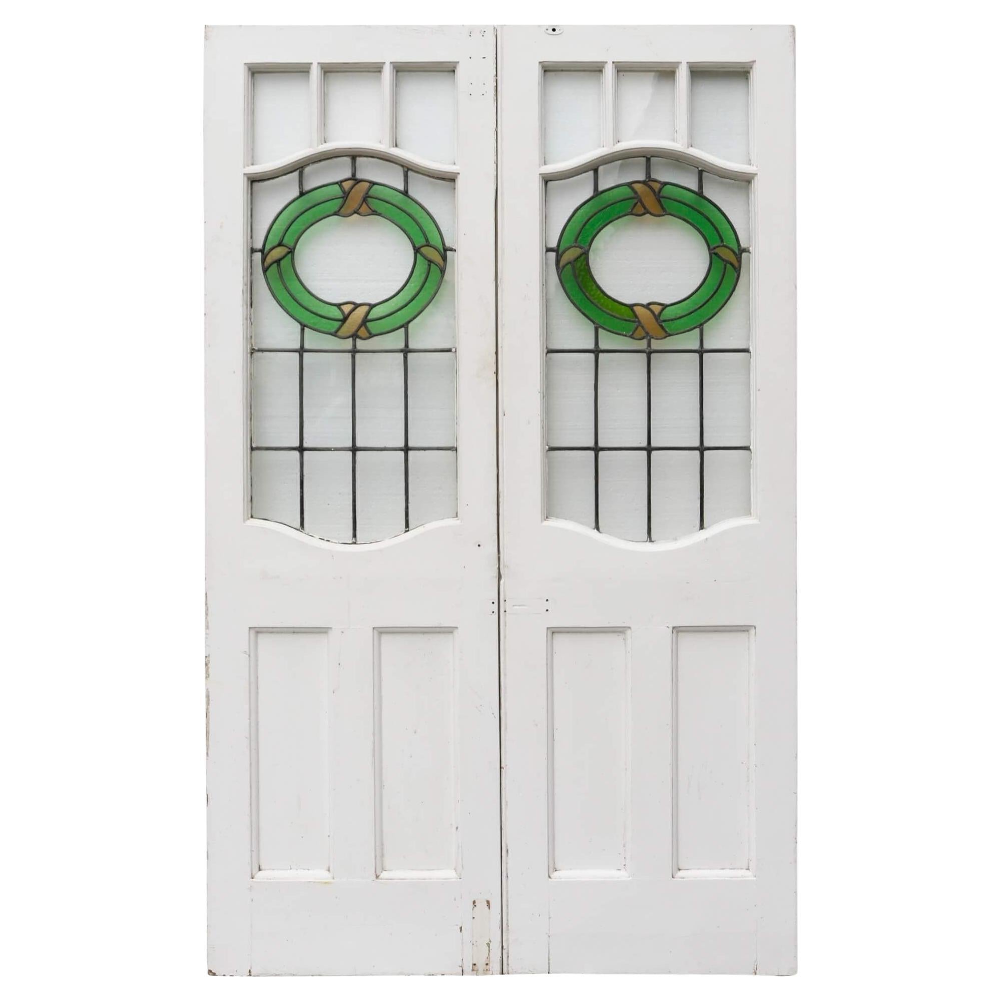 Victorian Double Front Doors with Stained Glass