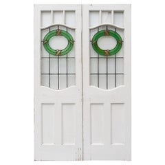 Antique Victorian Double Front Doors with Stained Glass