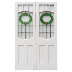 Victorian Double Front Doors with Stained Glass