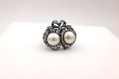 Victorian Double Heart Ring with Natural Pearls and Diamonds