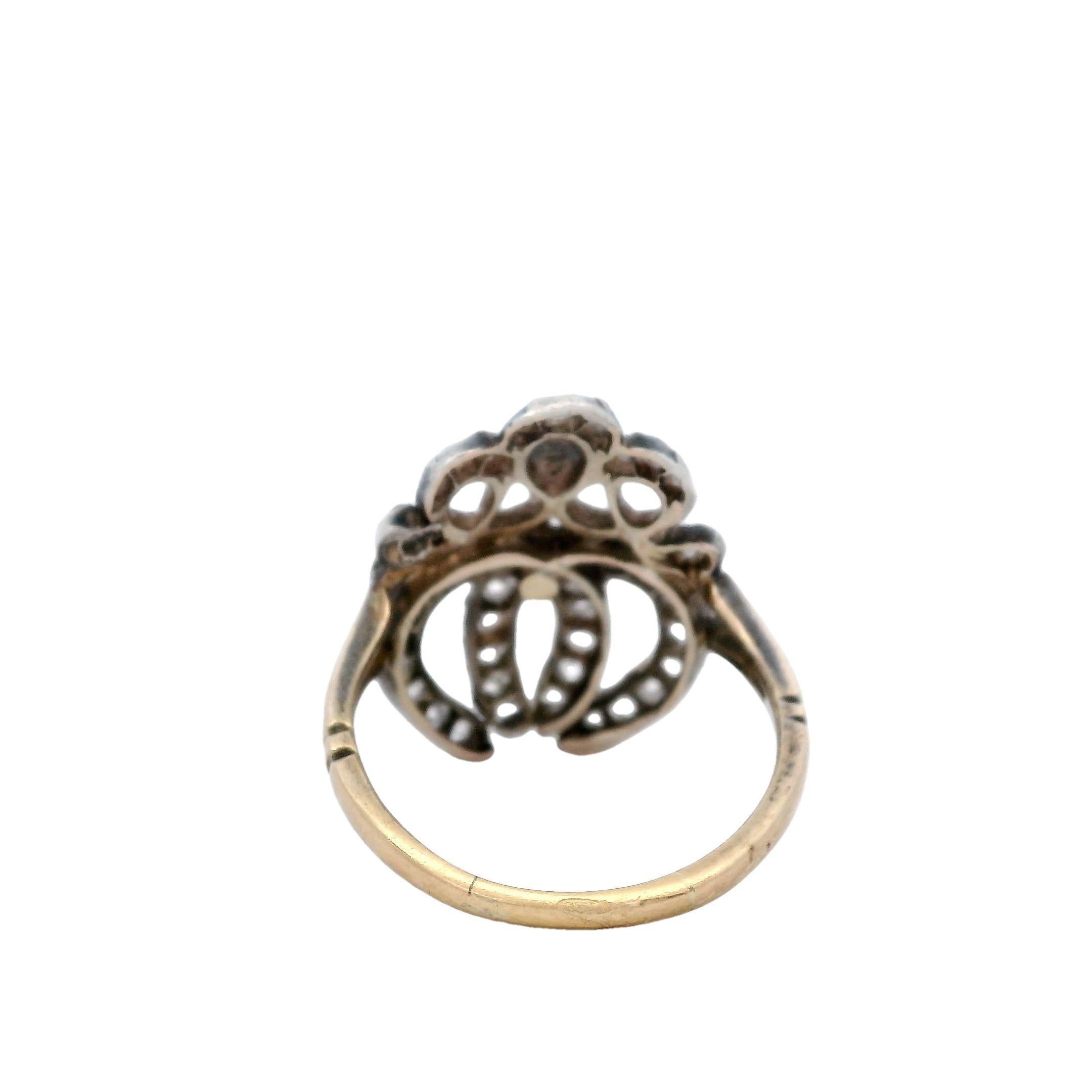 Victorien Bague diadème en fer à cheval de style victorien Diamants taillés en rose Or 18 carats en vente