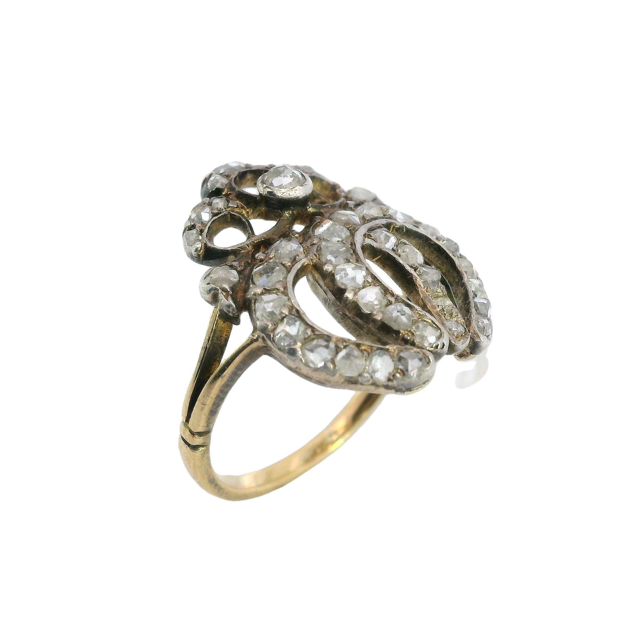 Bague diadème en fer à cheval de style victorien Diamants taillés en rose Or 18 carats Bon état - En vente à Fairfield, CT