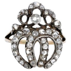 Antique Victorian Horseshoe Tiara Ring Rose Cut Diamonds 18 Karat Gold