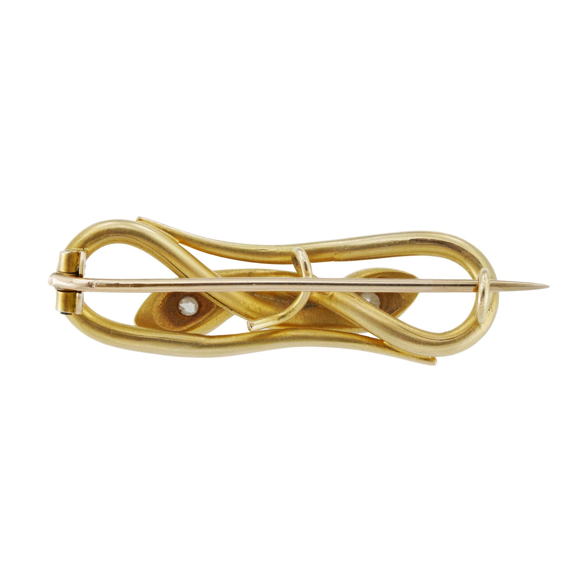 Rose Cut Victorian Double Serpent Yellow Gold Brooch
