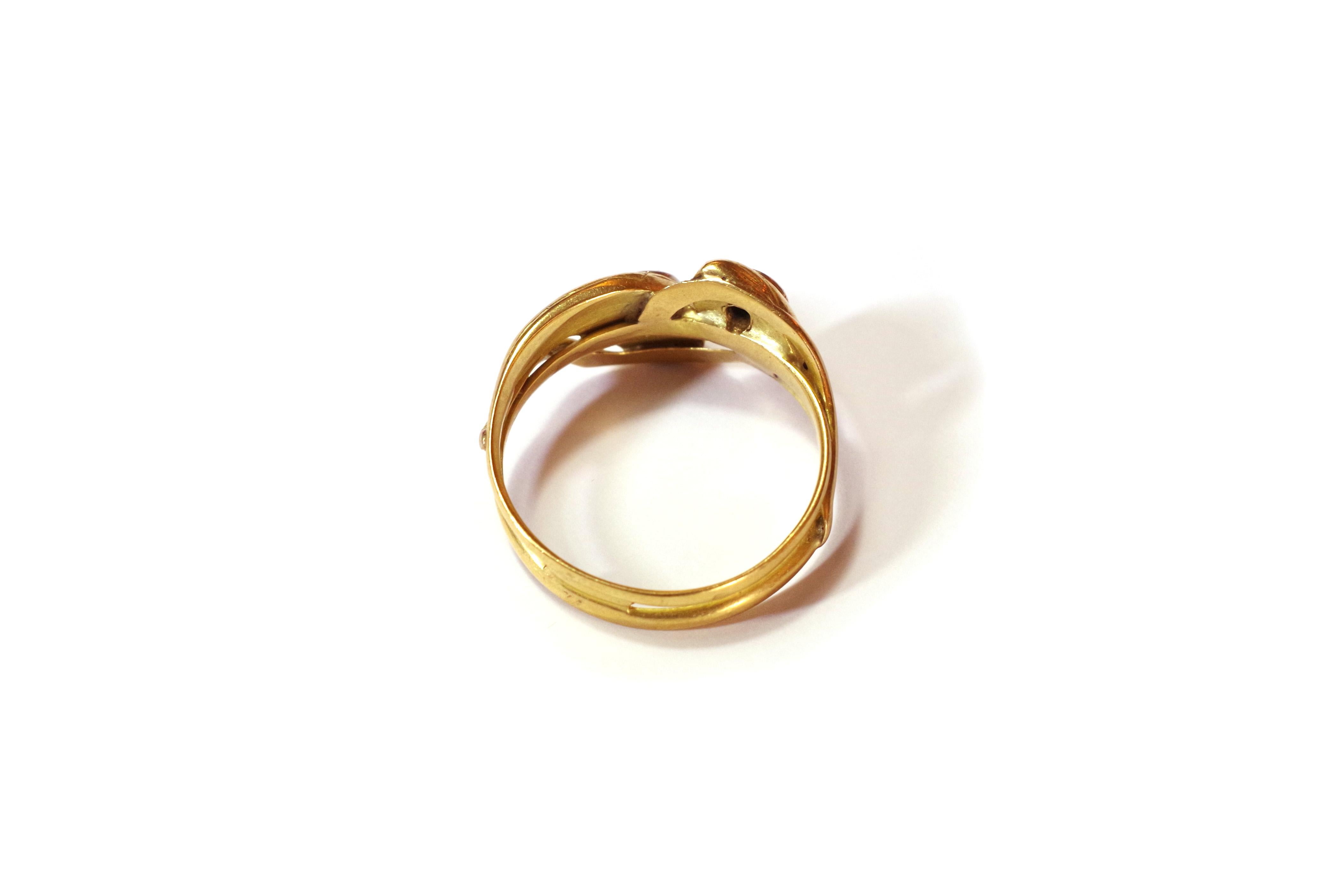 Victorian double snake ring in yellow gold 18 karats In Fair Condition For Sale In PARIS, FR