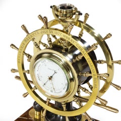 Victorian Double Steering-Wheel Desk Clock and Barometer Racing Trophy