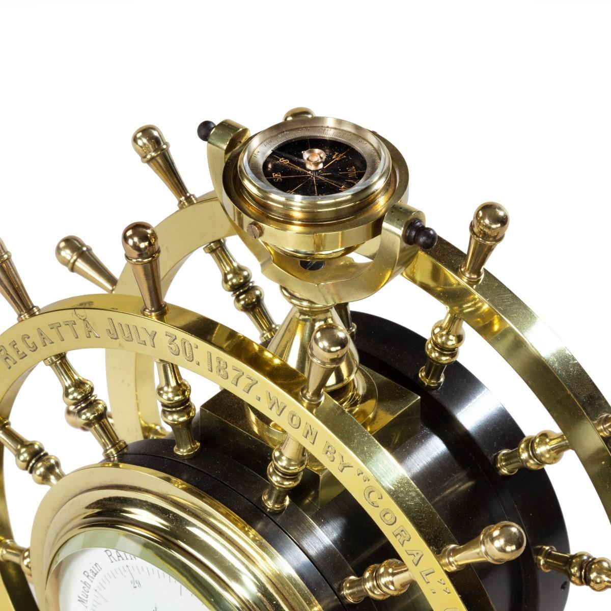 Victorian Double Steering-Wheel Desk Clock and Barometer Racing Trophy 1