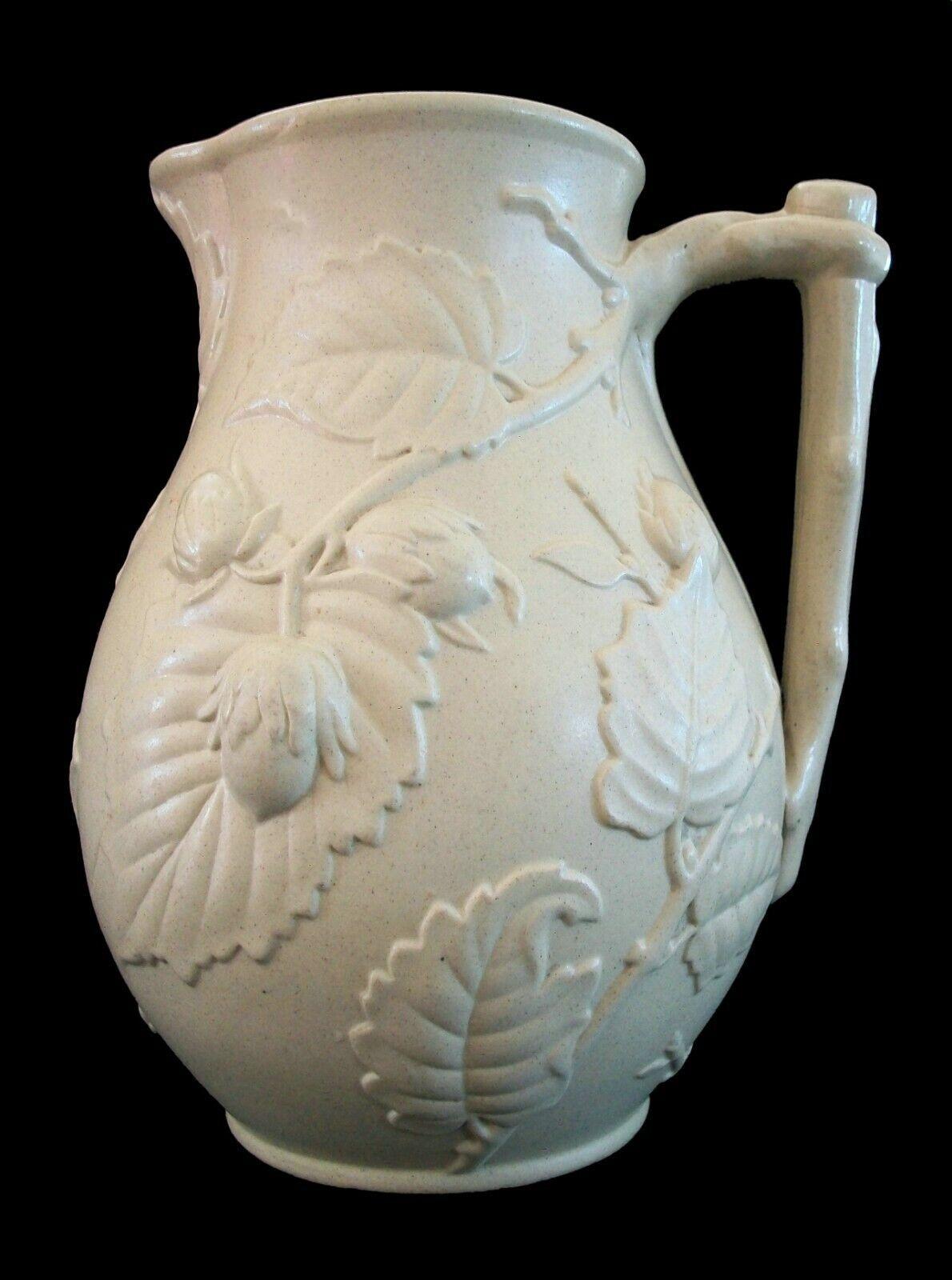 British Victorian 'Drabware' Pitcher with Embossed Strawberries, U.K., 19th Century For Sale