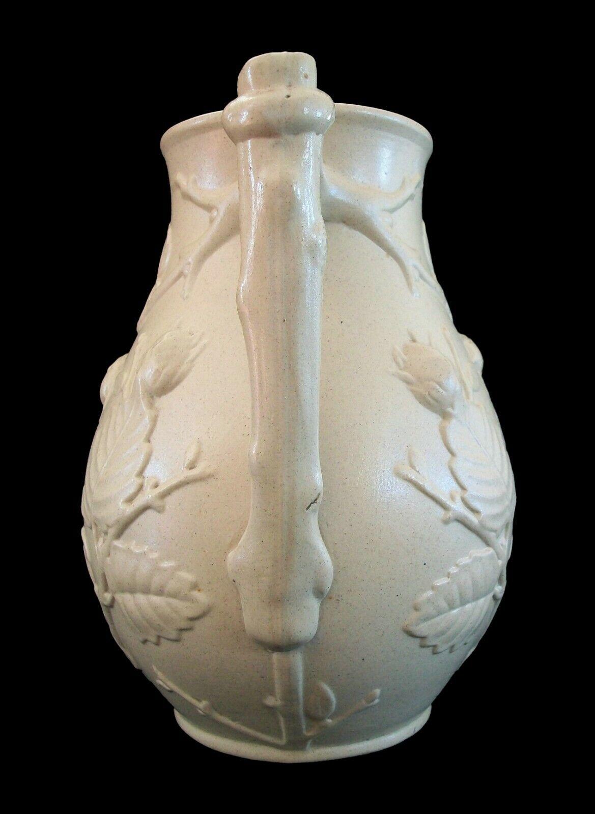 Glazed Victorian 'Drabware' Pitcher with Embossed Strawberries, U.K., 19th Century For Sale