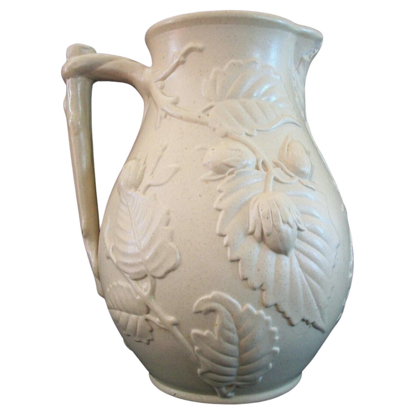 Victorian 'Drabware' Pitcher with Embossed Strawberries, U.K., 19th Century For Sale