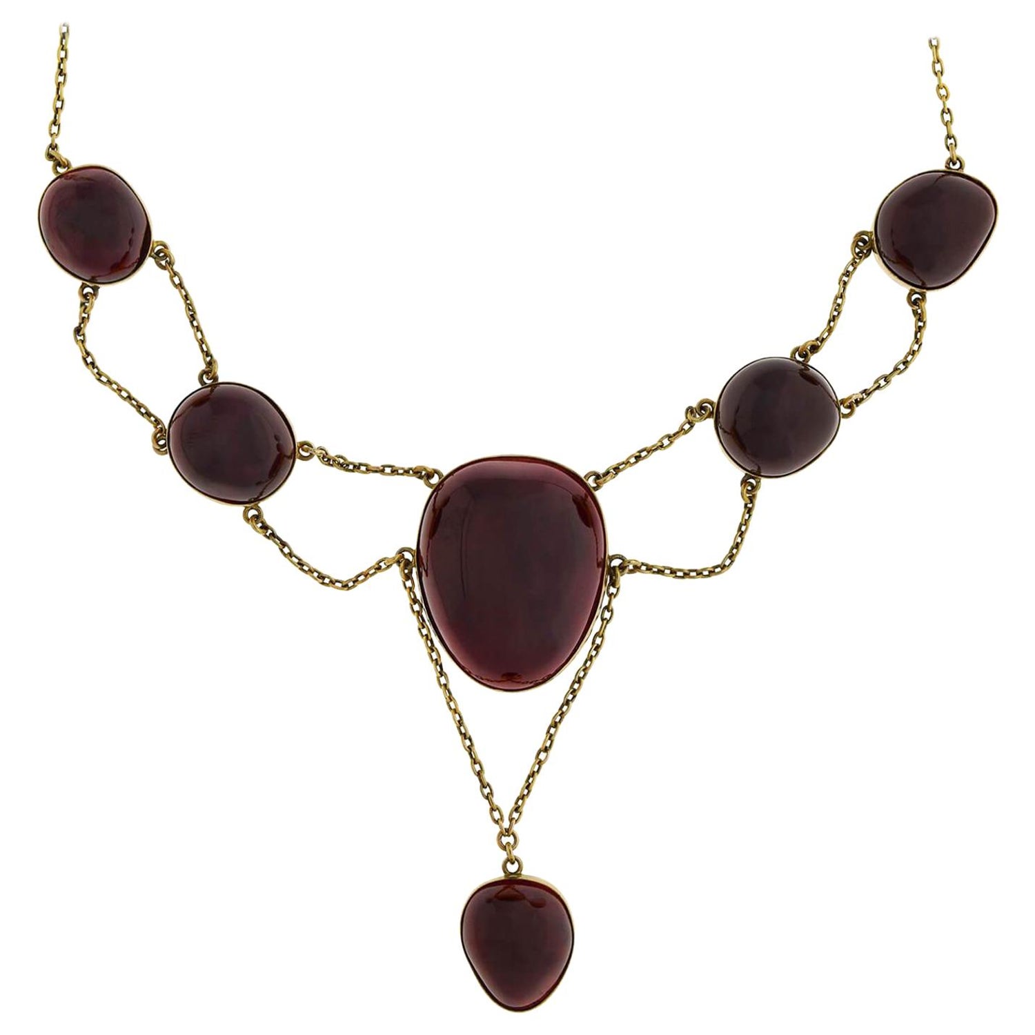 Victorian Dramatic Cabochon Garnet Festoon Necklace For Sale at 1stDibs