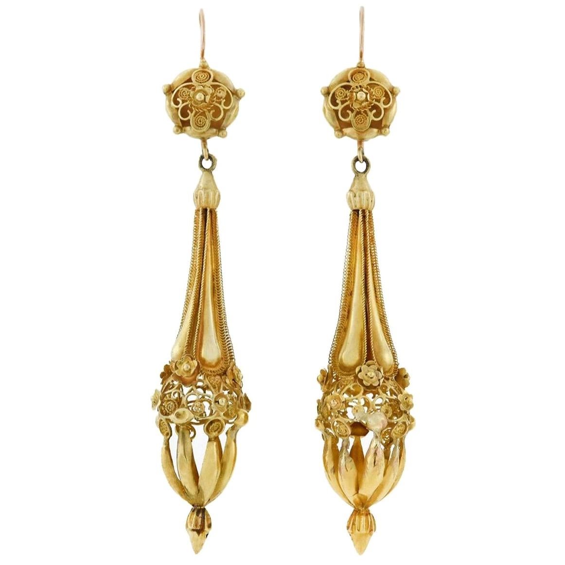 Victorian Dramatic Hollow Torpedo Earrings