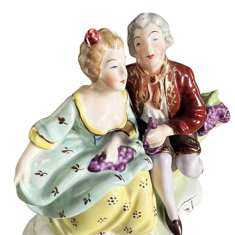 20th Century Victorian Dresden Hand Painted Porcelain Courting Couple Figurine - Germany For Sale