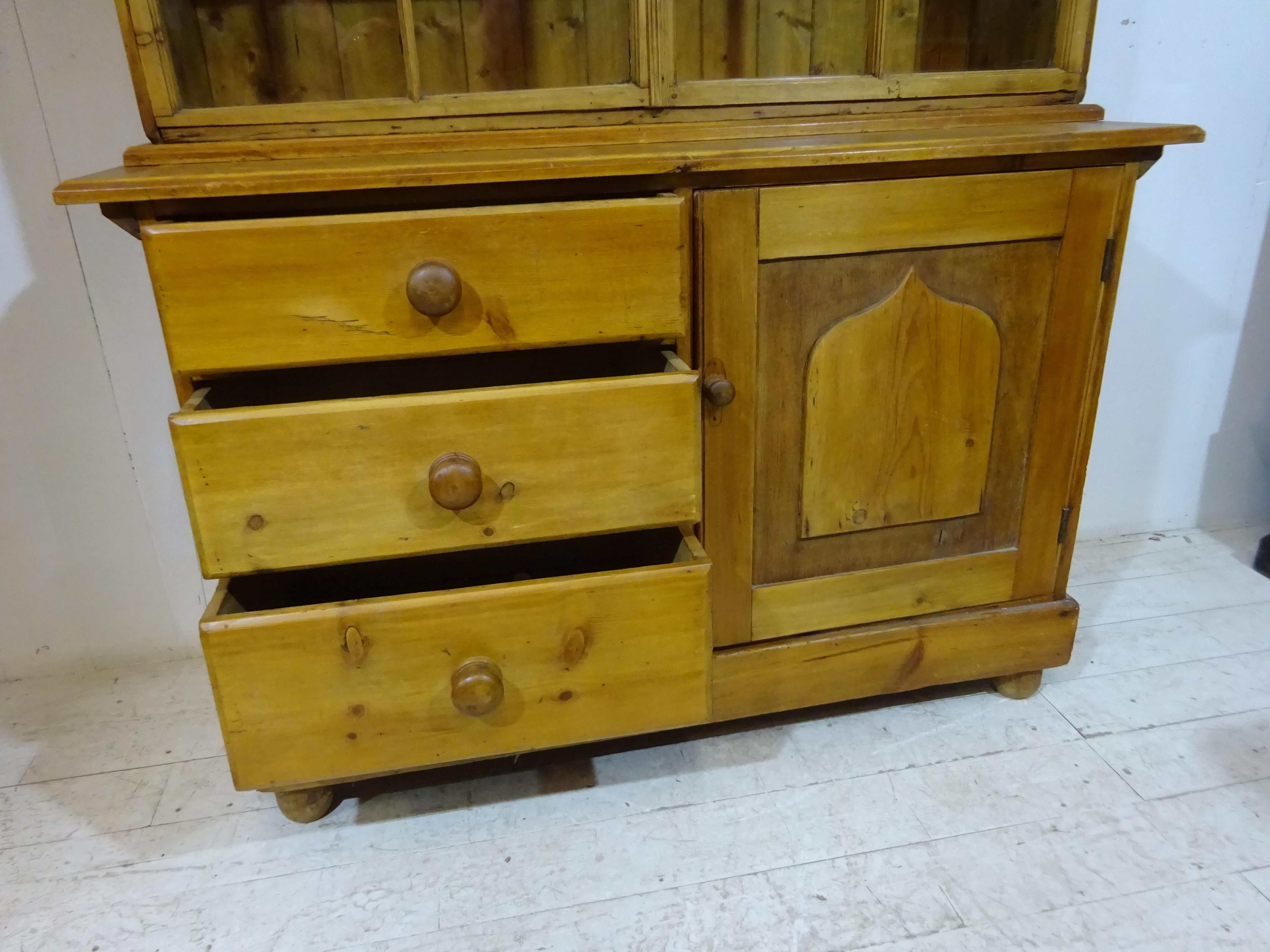 Victorian dresser and Display Cabinet in Pine  7