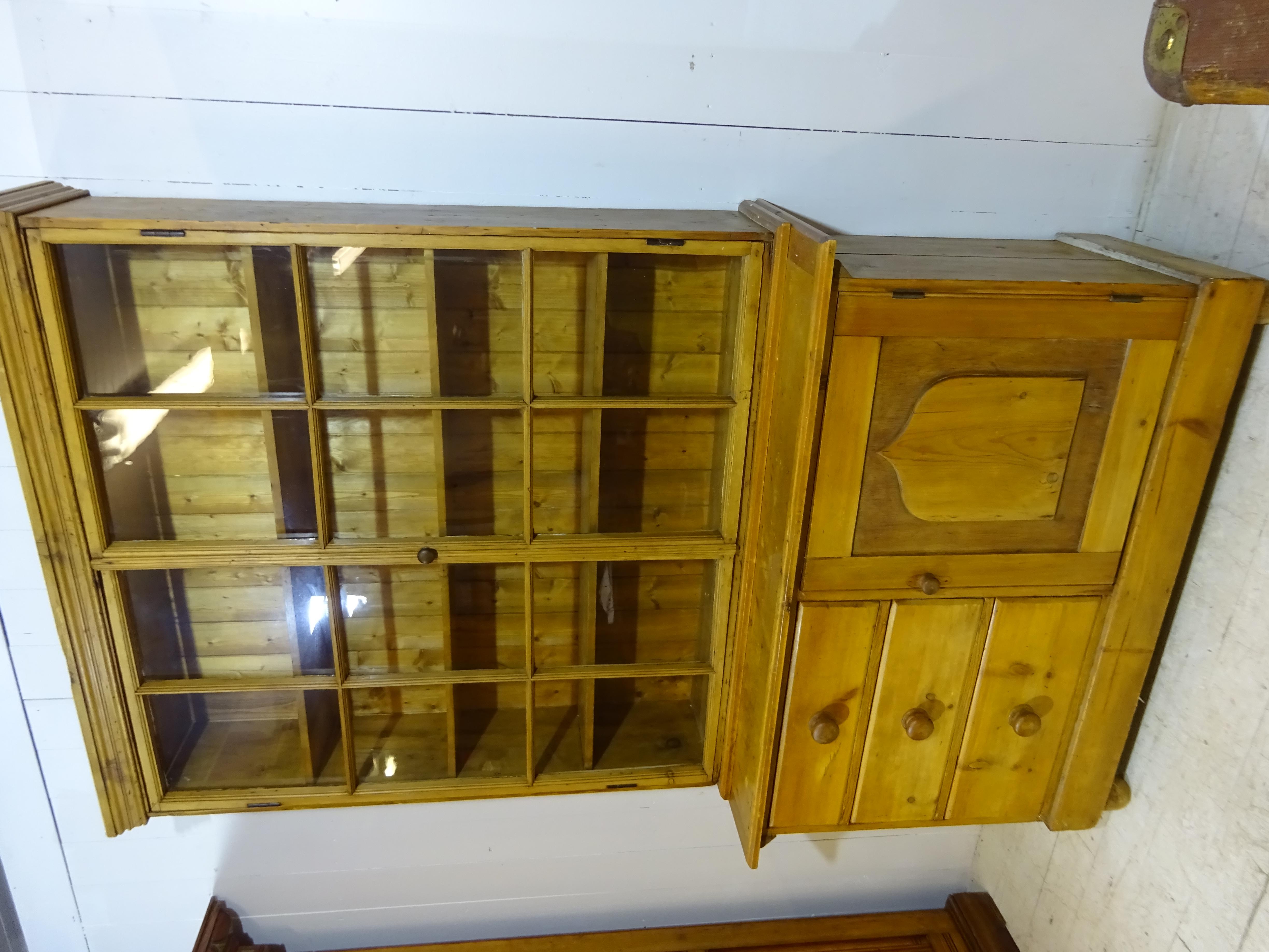 Arts and Crafts Victorian dresser and Display Cabinet in Pine 