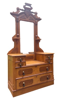 Victorian Dresser or Hall Stand Antique Storage Furniture Hand Carved Americana