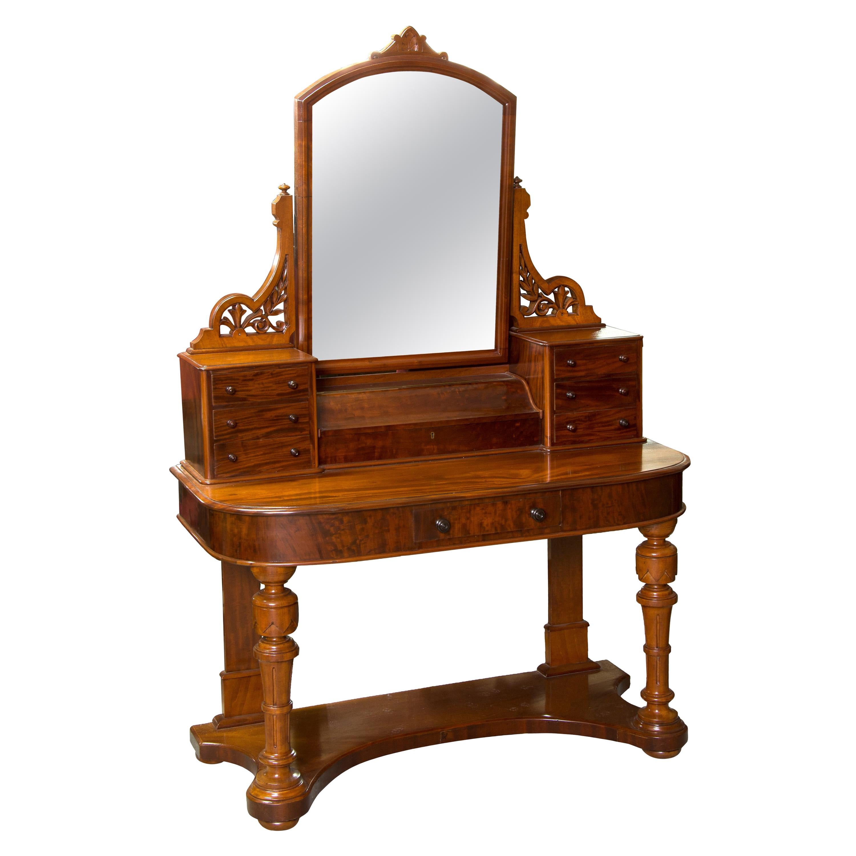 Victorian Dressing Table, Mahogany, Metal, Glass, England, 19th Century For Sale