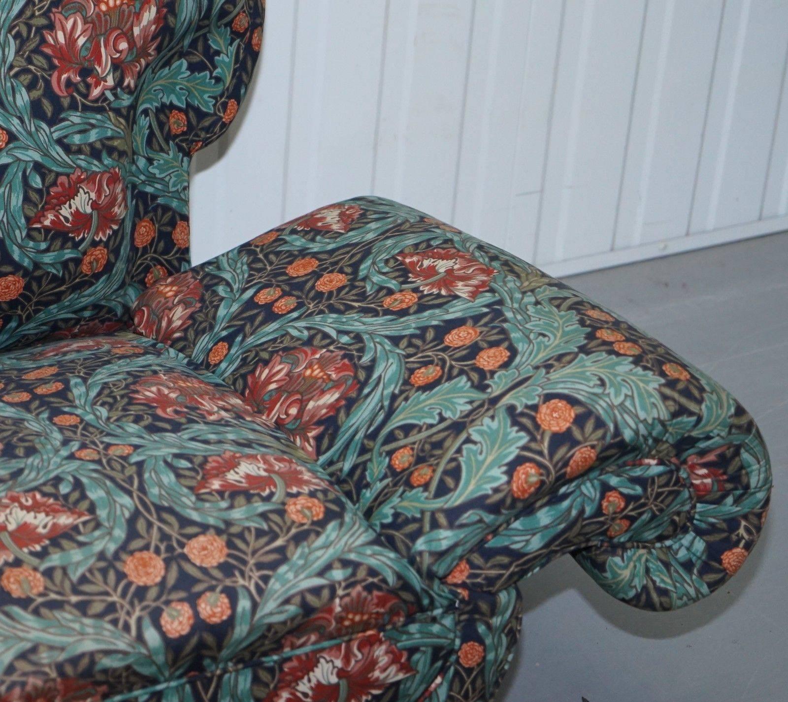 Victorian Drop Arm Club Sofa in William Morris Upholstery Fabric Part of a Suite 2