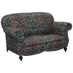 Antique Victorian Drop Arm Club Sofa in William Morris Upholstery Fabric Part of a Suite