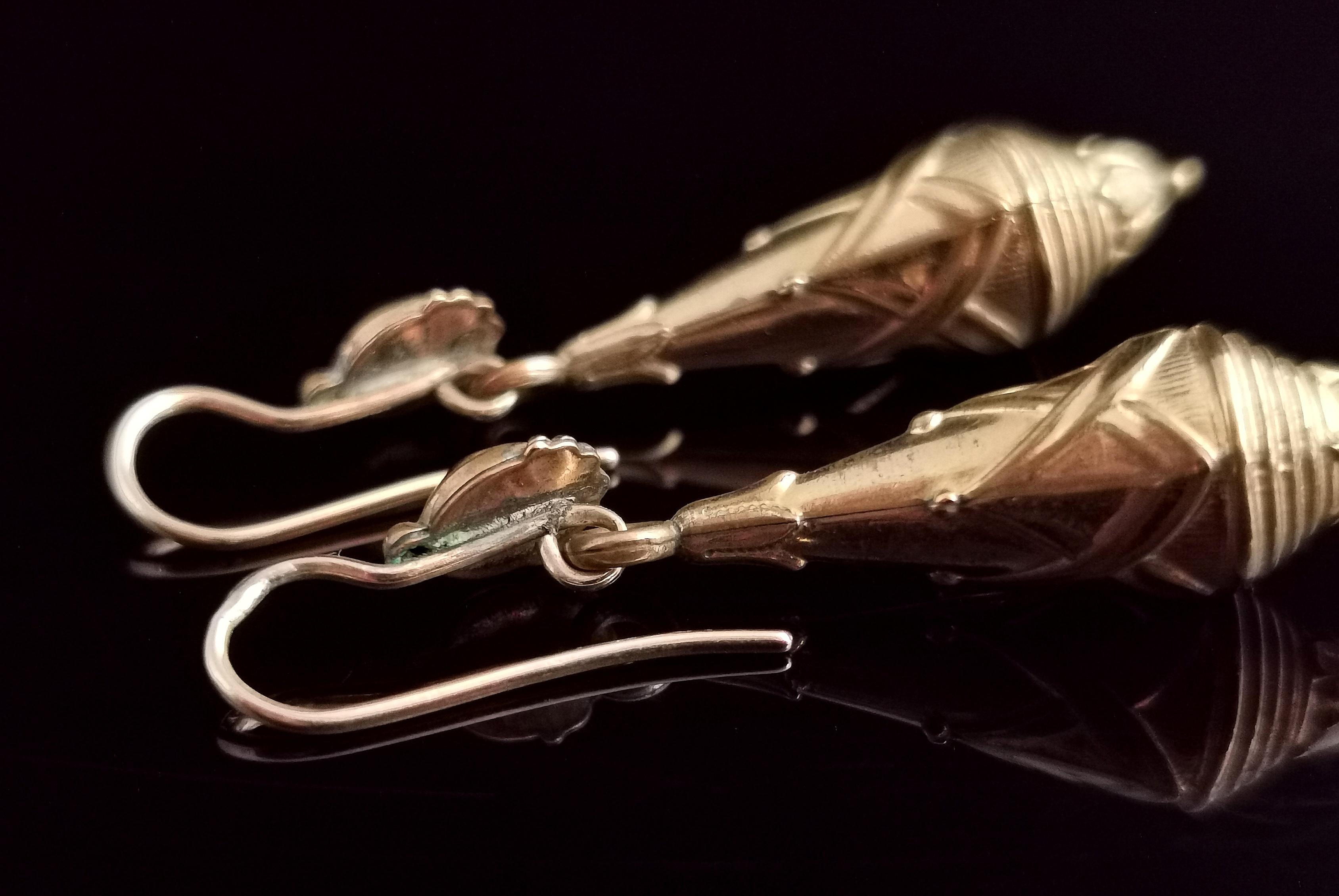 Victorian Drop Earrings, Etruscan Revival, Gold Plated 10