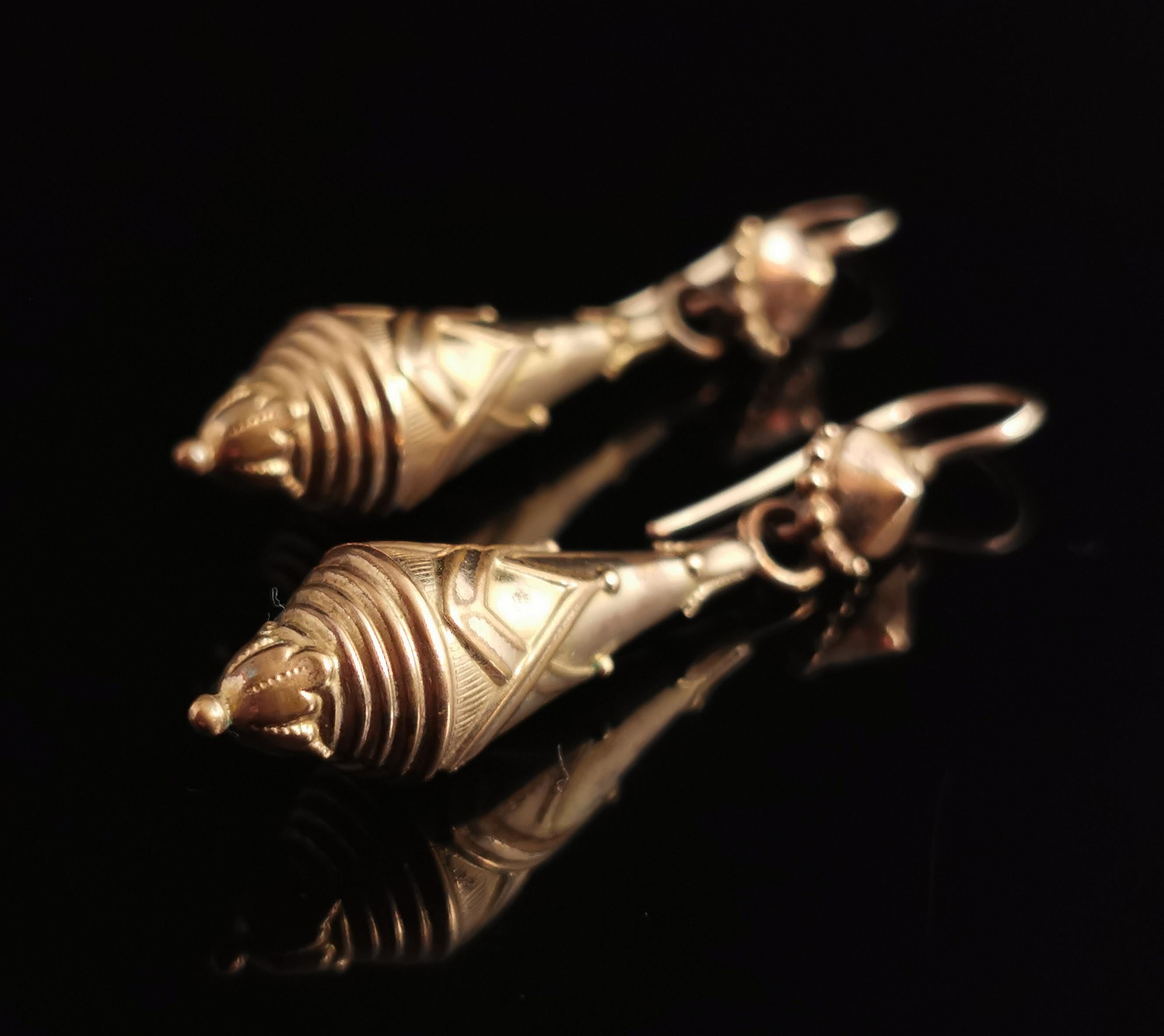 Victorian Drop Earrings, Etruscan Revival, Gold Plated 11