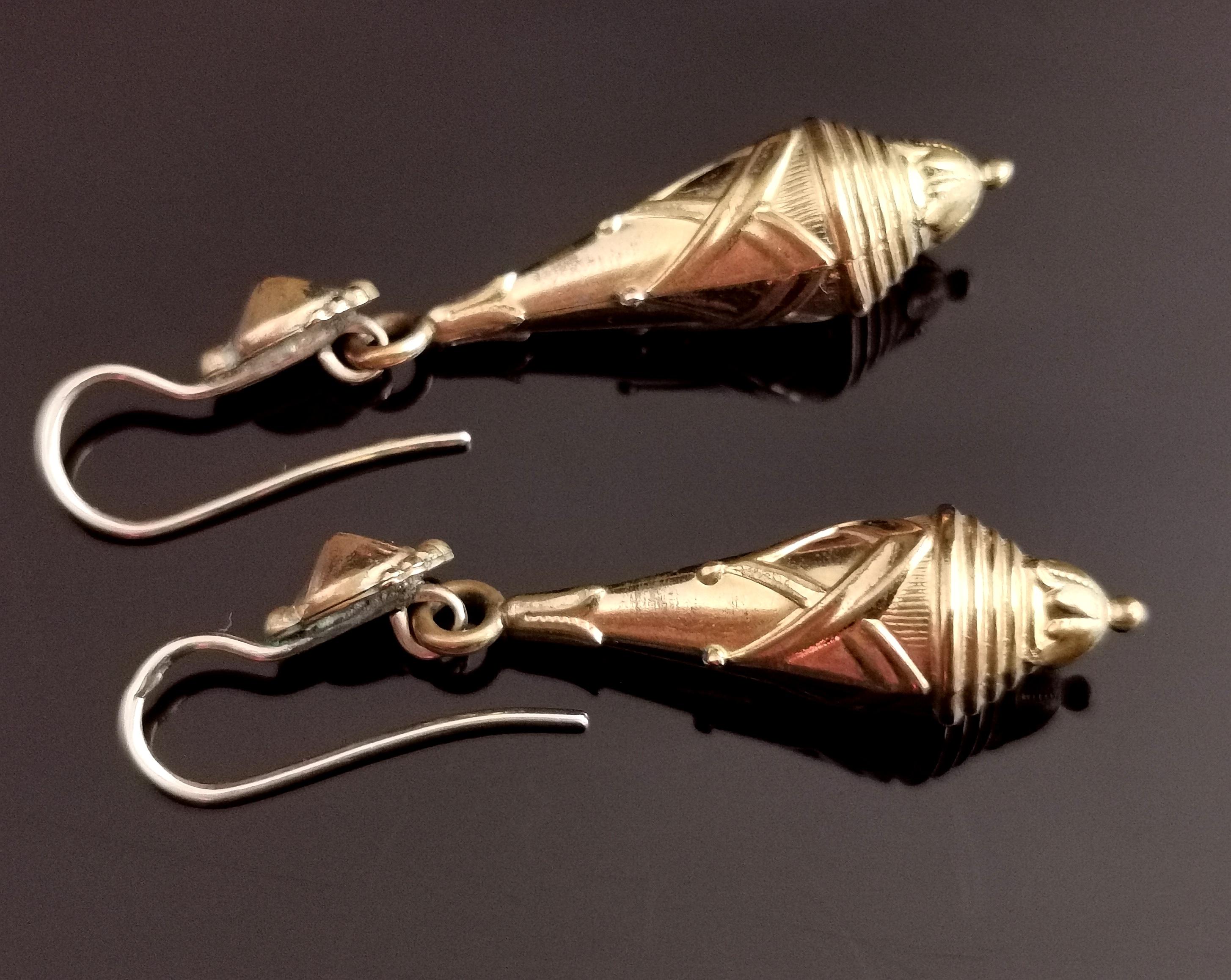 Victorian Drop Earrings, Etruscan Revival, Gold Plated 1