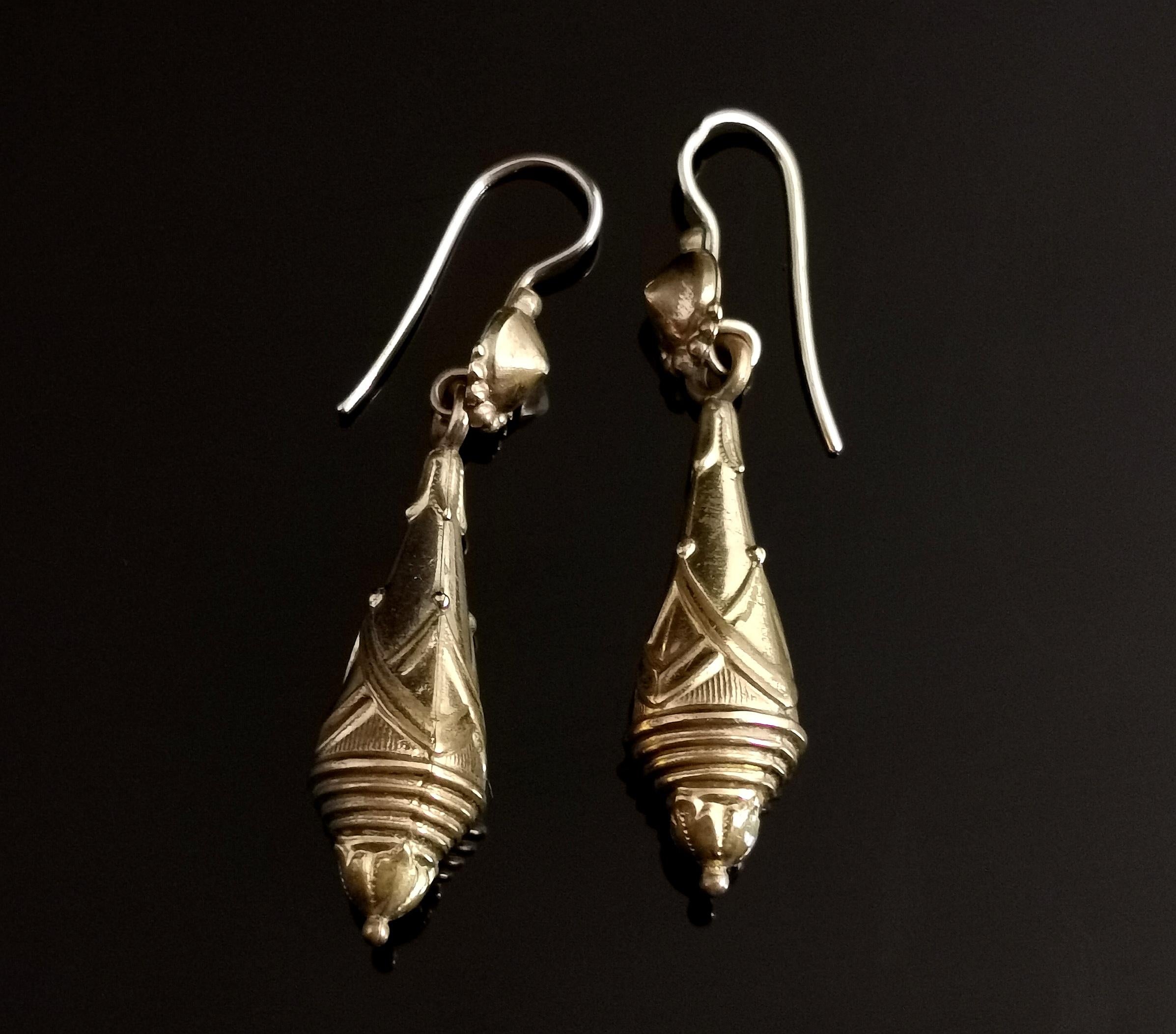 Victorian Drop Earrings, Etruscan Revival, Gold Plated 3