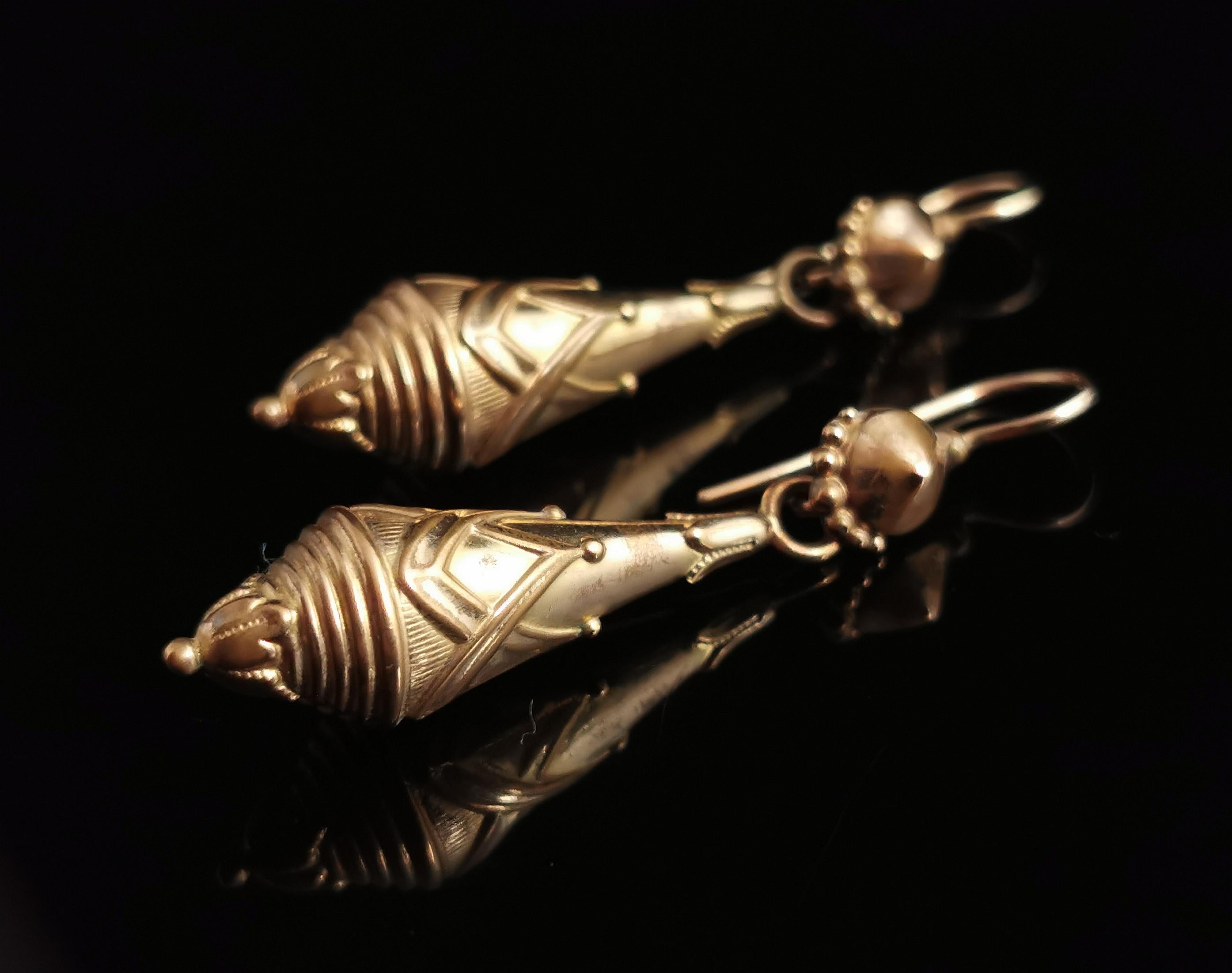 Victorian Drop Earrings, Etruscan Revival, Gold Plated 4