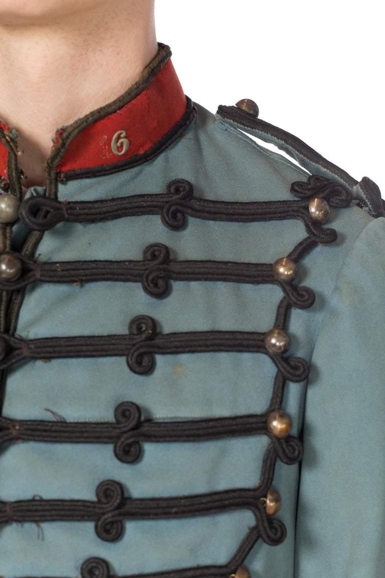 Men's Victorian Dusty Blue Wool Authentic 1870S French Military Jacket With Silver Bu For Sale