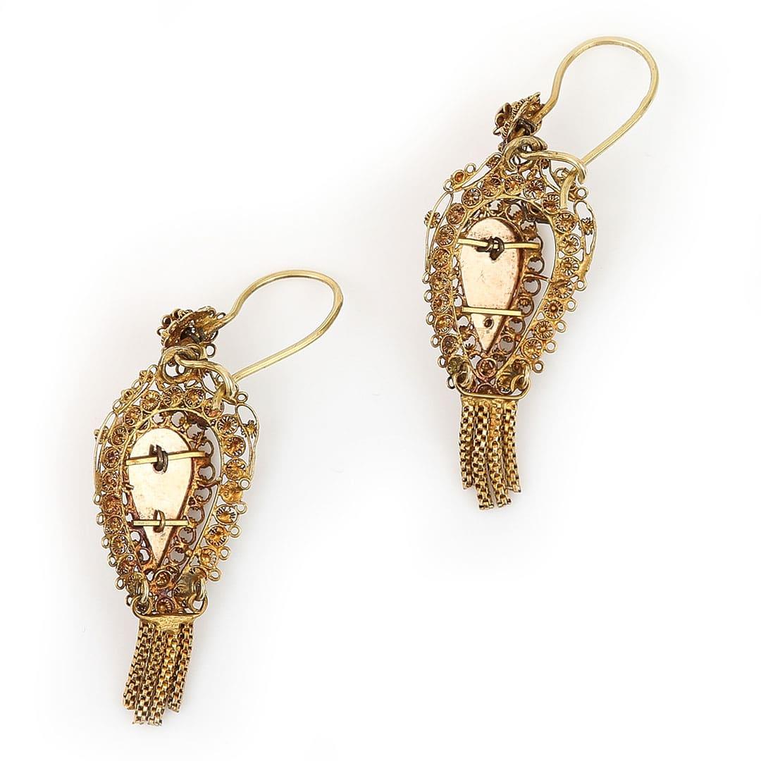 High Victorian Victorian Dutch 14 Carat Gold Tassel Drop Earrings, circa 1850 For Sale