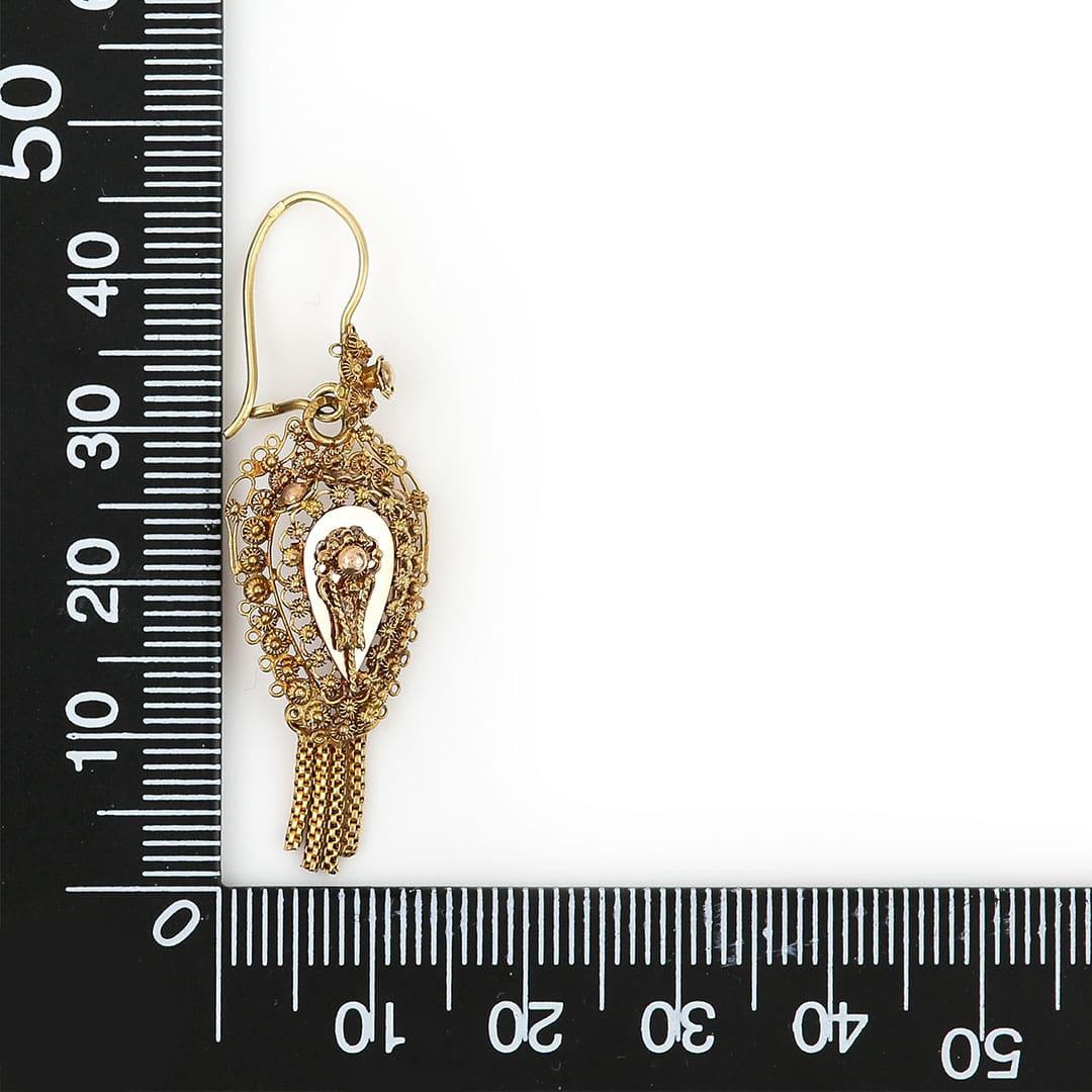 Victorian Dutch 14 Carat Gold Tassel Drop Earrings, circa 1850 For Sale 3