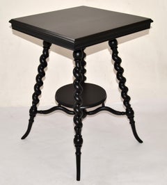 Victorian Early 20th Century French Barley Twist Table Black Finish Hand-Carved