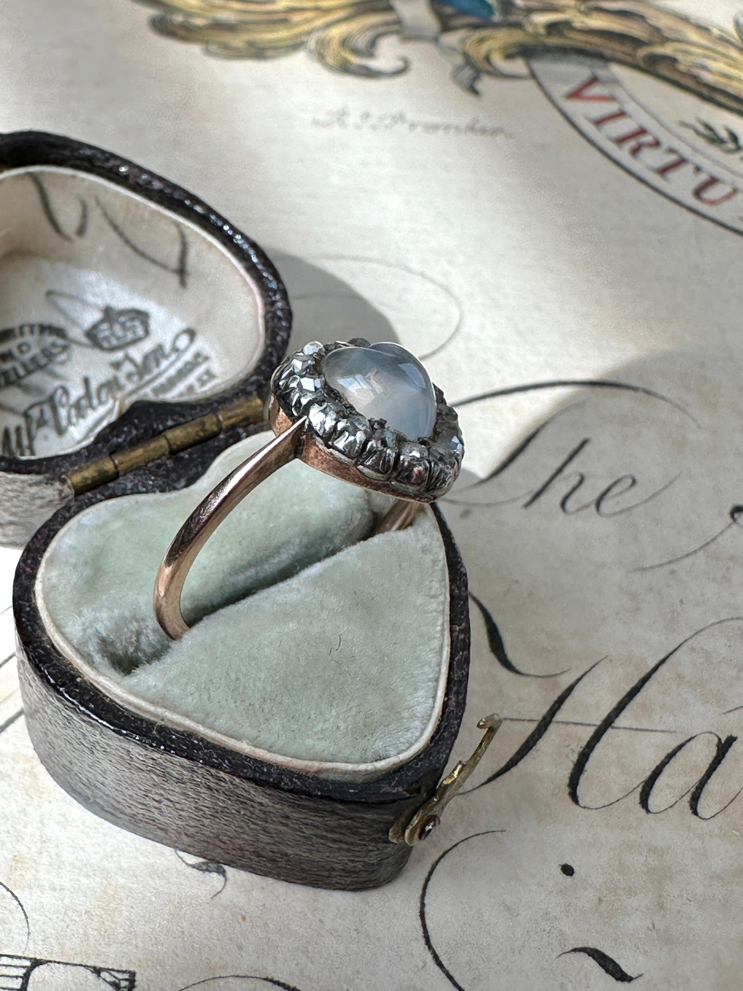 Women's Victorian / Early  Edwardian Moonstone and Diamond Heart Ring For Sale