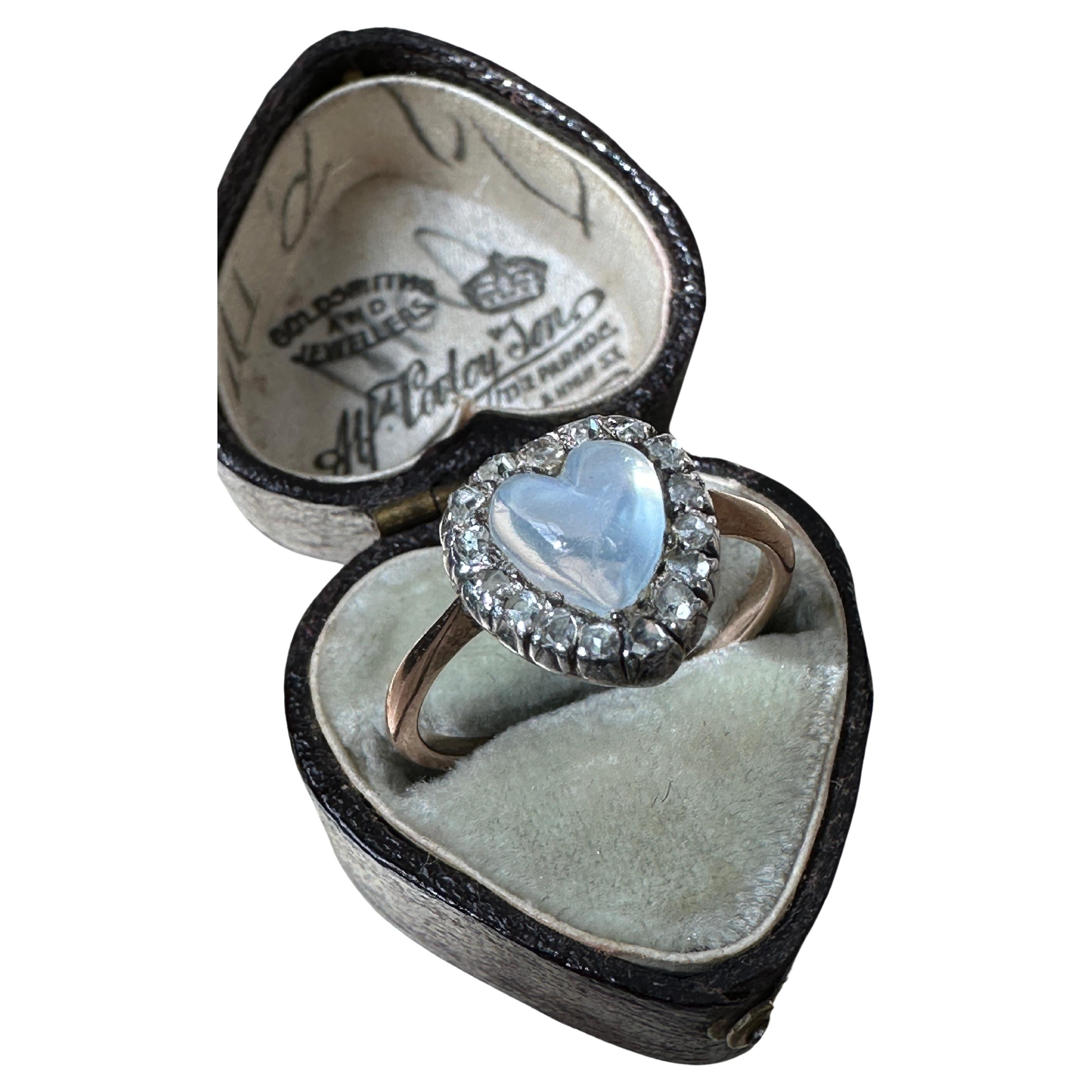 Victorian / Early  Edwardian Moonstone and Diamond Heart Ring For Sale