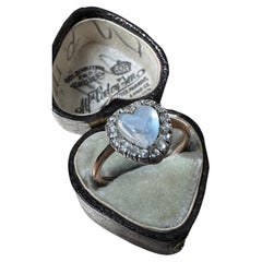Victorienne / précoce  Bague en forme de cœur en pierre de lune et diamant de style édouardien