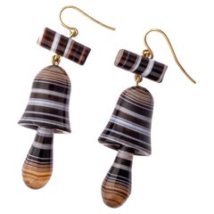 Antique Victorian Earrings: Bells of Banded Agate