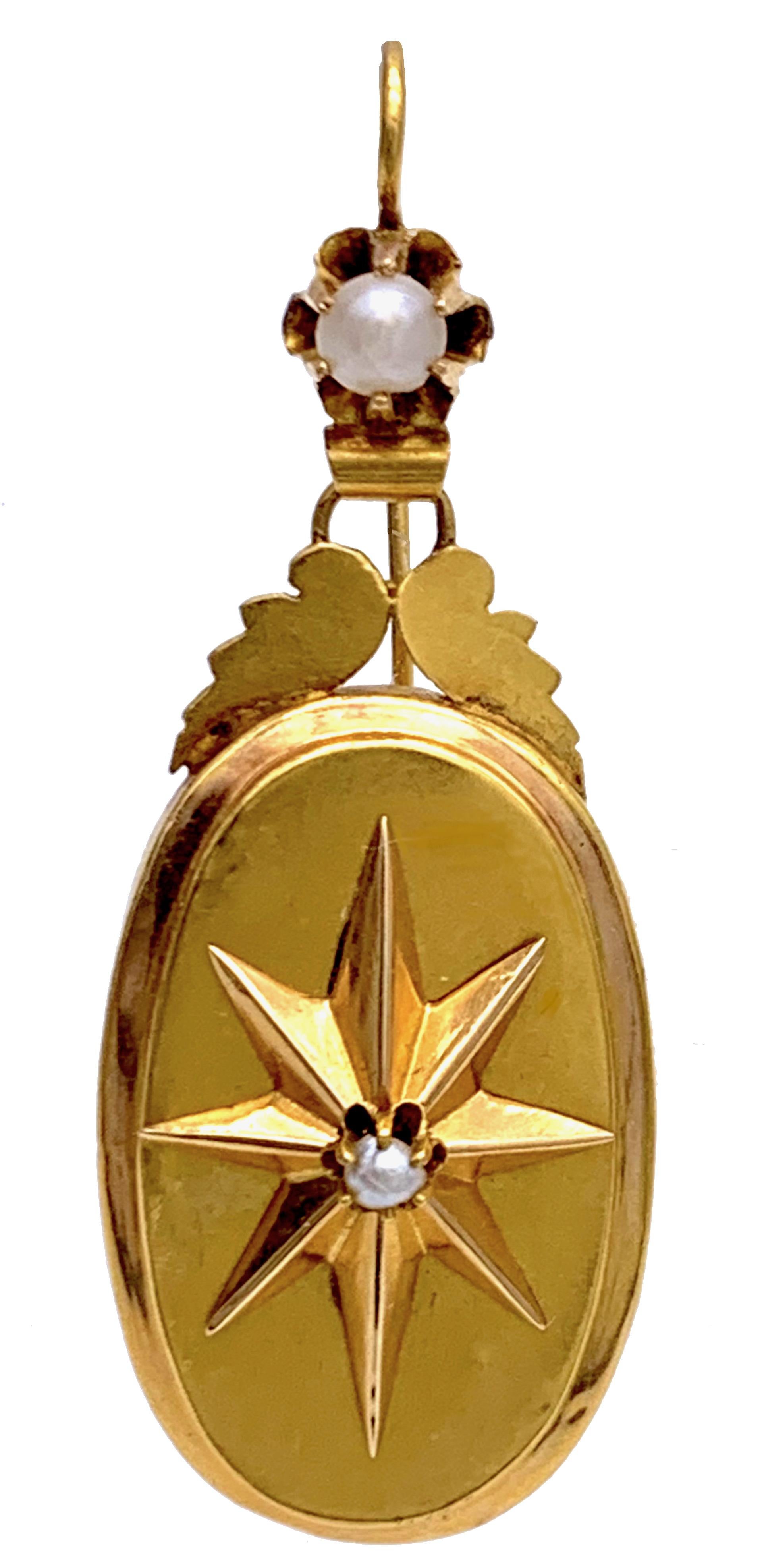 Pendants d'oreilles pendants victoriens anciens en or 15 carats avec étoiles en perles naturelles  Bon état - En vente à Munich, Bavaria