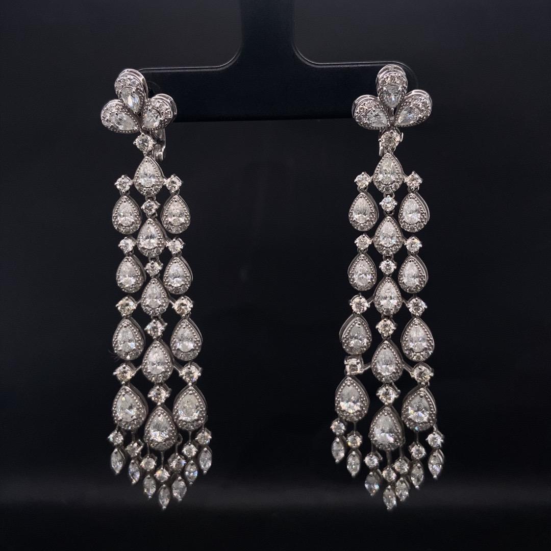 Art Deco Victorian Earrings With Natural Pears & Marquise Diamonds in 18K Solid Gold For Sale