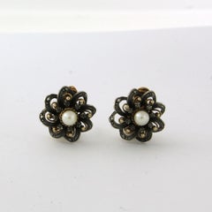 Orecchini vittoriani con perle in oro e argento 18 carati 8,3 grammi