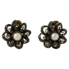 Orecchini vittoriani con perle in oro e argento 18 carati 8,3 grammi