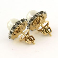 Boucles d'oreilles victoriennes ornées de perles et de diamants taille rose d'un poids maximal de 1,0 ct, en or 14 carats et en argent