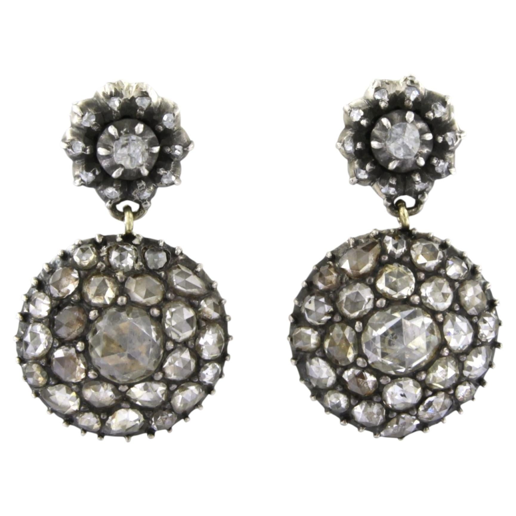 VICTORIAN earrings with rose cut diamonds up to 3.50ct 14k gold and silver
