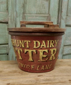 Victorian Earthenware Cream Crock with Pine Lid