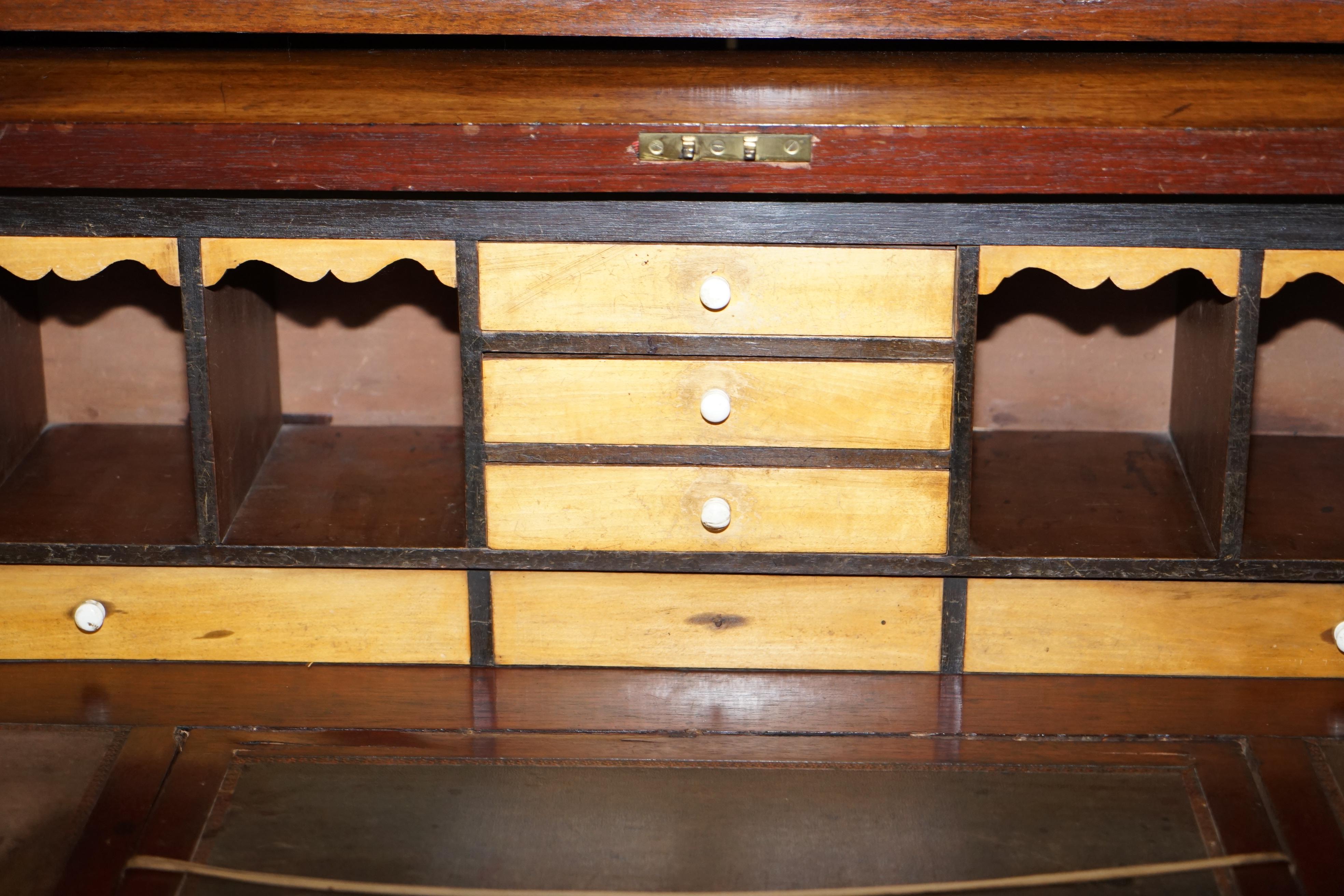 Victorian Eastlake 1870 Cylinder Roll Top Secretaire Desk Bookcase Glazed Doors 11