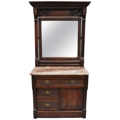 Victorian Eastlake Burl Walnut Marble-Top Wash Stand Dresser Chest with Mirror