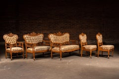 Victorian Eastlake Carved Oak Parlor Suite – 6 Piece Set