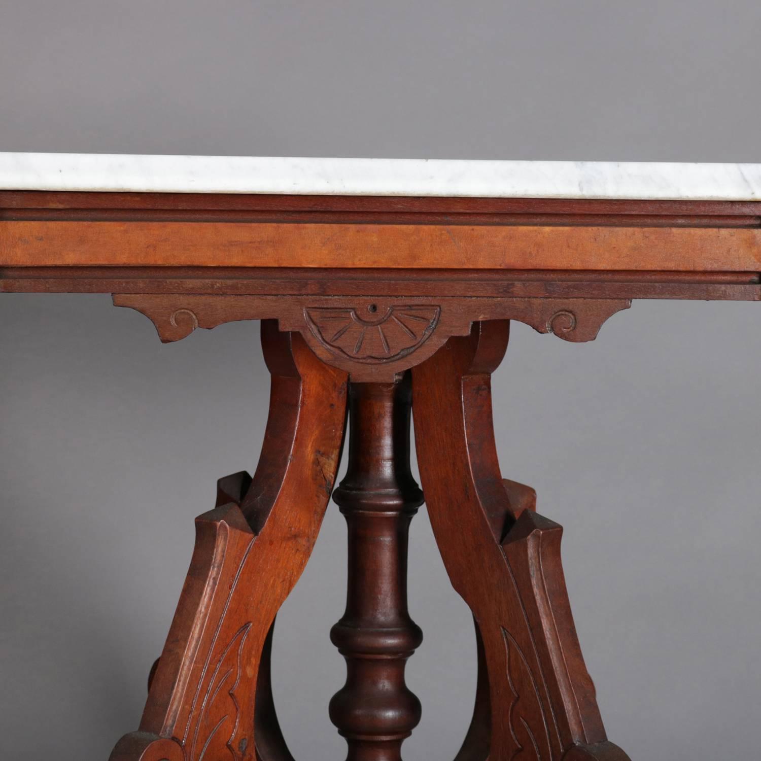 Victorian Eastlake Carved Walnut, Burl and Marble Side Table, 19th Century 1